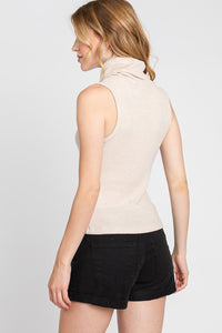 Oatmeal Sleeveless Turtleneck Top