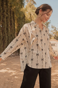 Ivory Bow Print Long Sleeve Top