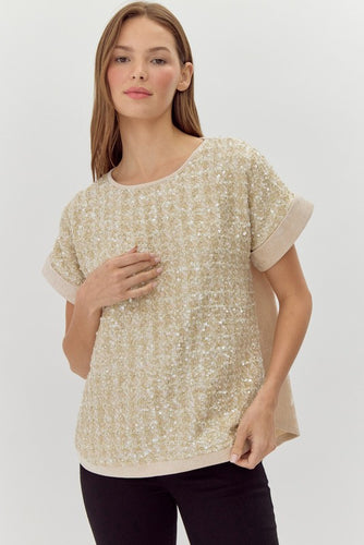 Ivory Tweed Sequin Top