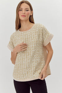 Ivory Tweed Sequin Top