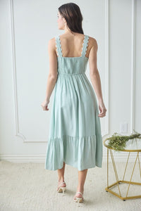 Mint Scallop Trim Midi Dress