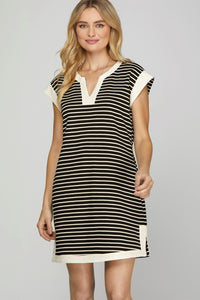 Black Stripe Contrast Band Dress