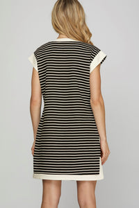 Black Stripe Contrast Band Dress
