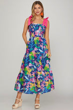 Royal Blue Floral Tie Dress