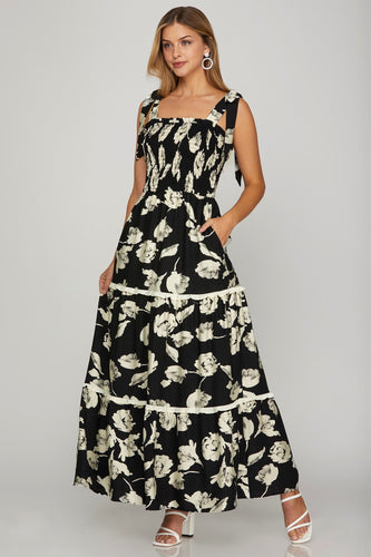Black Floral Tie Dress