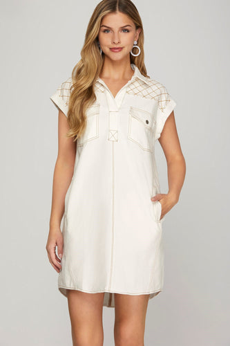 Ivory Stitched Denim Dress