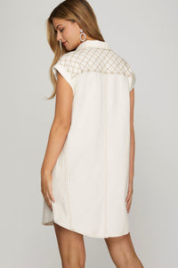 Ivory Stitched Denim Dress
