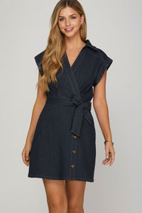 Dark Denim Surplice Dress