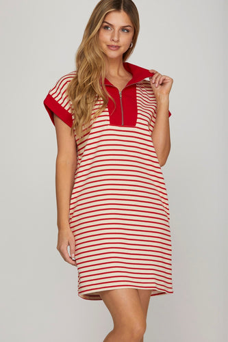 Red Stripe Half Zip Dress