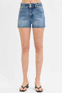 Risen Medium Wash Denim Bow Shorts