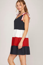 Navy Red Tiered Dress