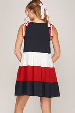 Navy Red Tiered Dress