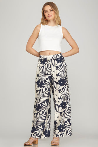 Navy Floral Print Pants