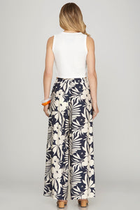 Navy Floral Print Pants