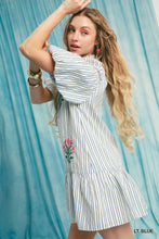 Blue Striped Floral Embroidered Dress