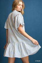 Blue Striped Floral Embroidered Dress
