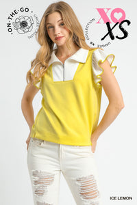 Yellow Ruffle Sleeve Zip Top