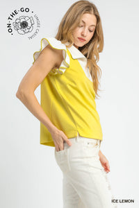 Yellow Ruffle Sleeve Zip Top