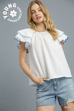 White Scallop Edge Ruffle Sleeve Top