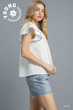White Scallop Edge Ruffle Sleeve Top