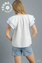 White Scallop Edge Ruffle Sleeve Top