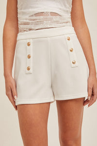 White Button Detail Shorts