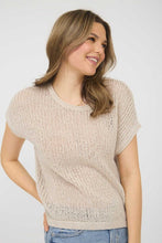 Tan Crochet Short Sleeve Sweater