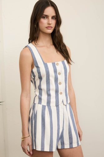 Navy Stripe Sleeveless Linen Top
