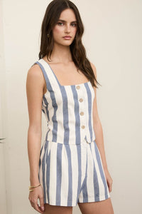 Navy Stripe Sleeveless Linen Top