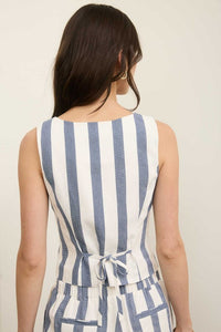 Navy Stripe Sleeveless Linen Top