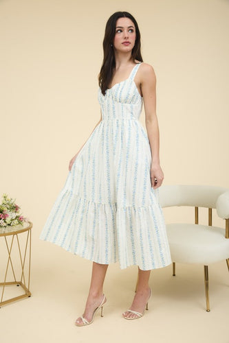 Blue Floral Stripe Maxi Dress