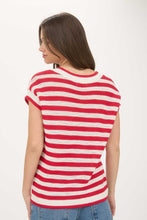 Red Stripe Crochet Short Sleeve Sweater