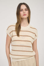 Tan Stripe Short Sleeve Sweater