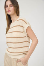 Tan Stripe Short Sleeve Sweater