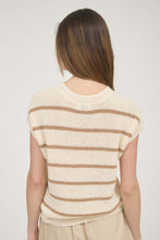 Tan Stripe Short Sleeve Sweater