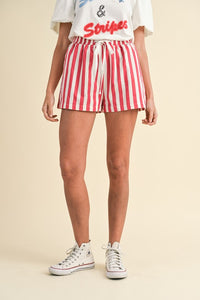 Red Stripe Denim Shorts