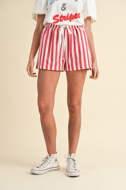Red Stripe Denim Shorts