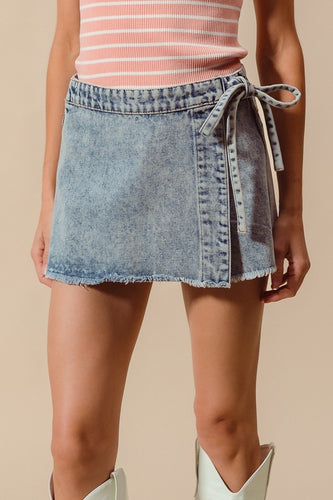 Denim Frayed Skort