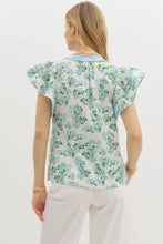 Blue Floral Contrast Piping Top