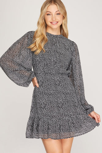 Black Long Sleeve Print Dress