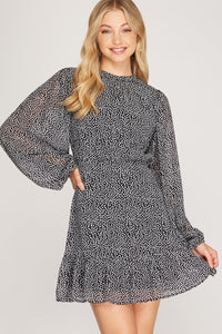 Black Long Sleeve Print Dress