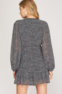 Black Long Sleeve Print Dress