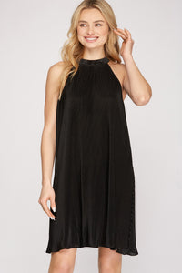 Black Sleeveless Plisse Dress