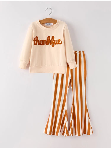Girls Thankful Striped Set