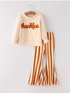 Girls Thankful Striped Set