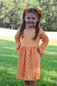 Girls Orange Polka Dot Dress