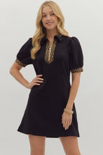 Black Leopard Trim Dress