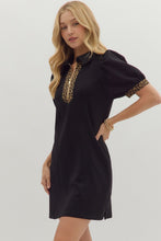 Black Leopard Trim Dress