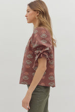 Brown Floral Bubble Sleeve Top