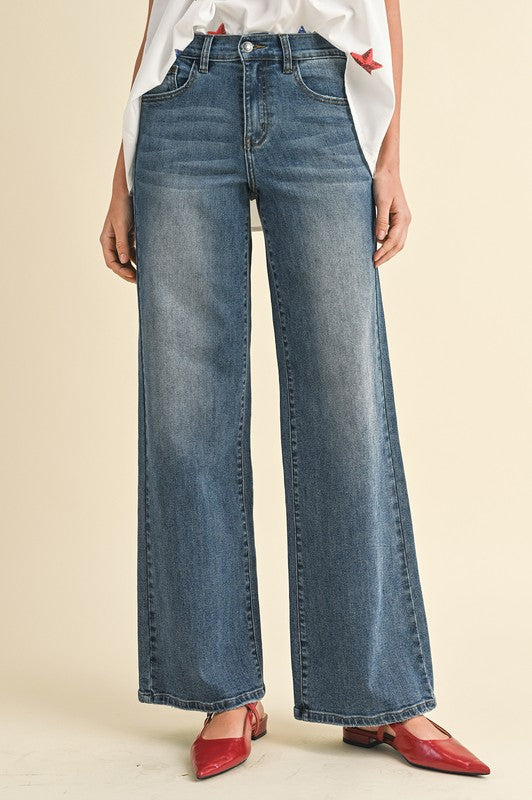 Stretch High Rise Wide Leg Jeans